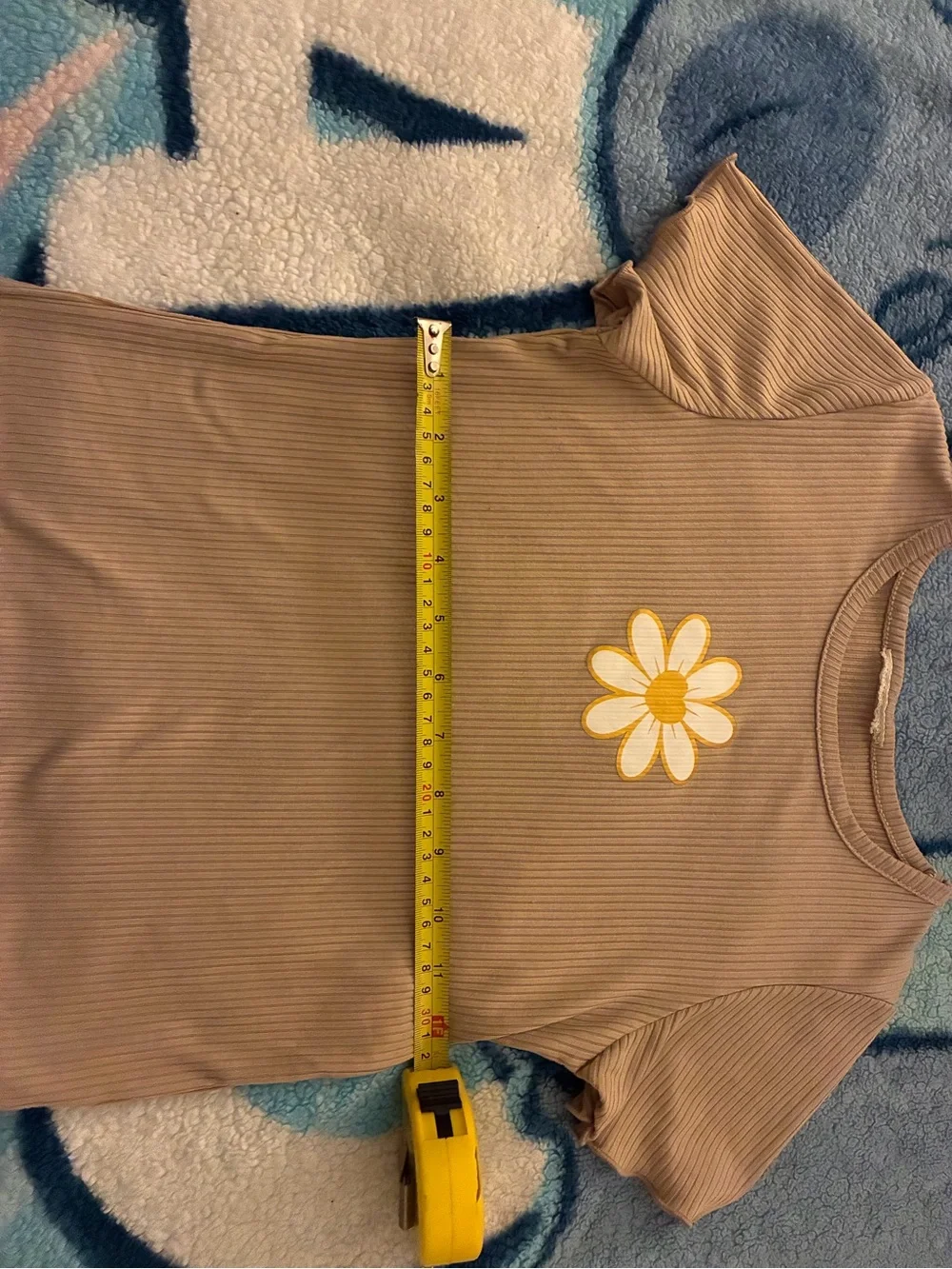 Girls' Tan Ribbed Tee with Yellow Daisy Graphic